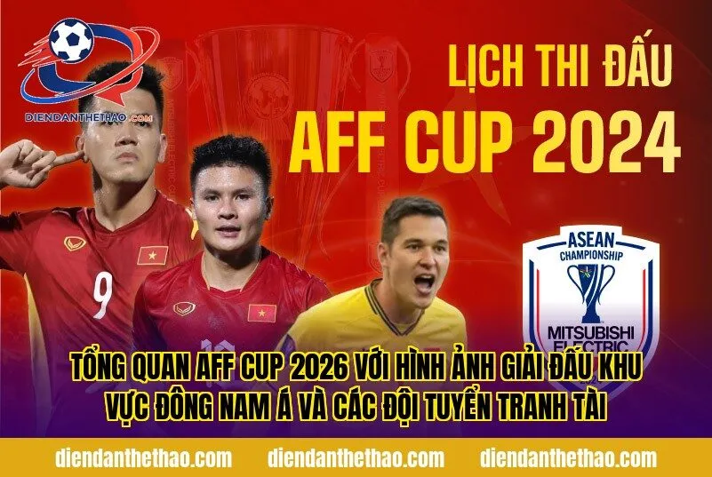 tổng quan AFF Cup 2026 với hình ảnh giải đấu khu vực Đông Nam Á và các đội tuyển tranh tài