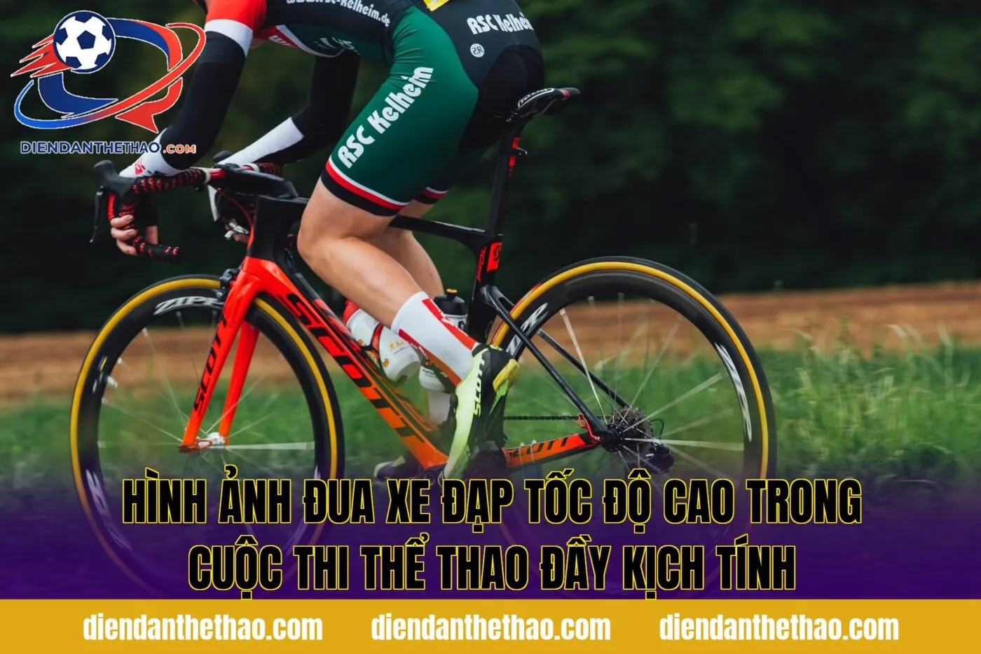 Hình ảnh đua xe đạp tốc độ cao trong cuộc thi thể thao đầy kịch tính